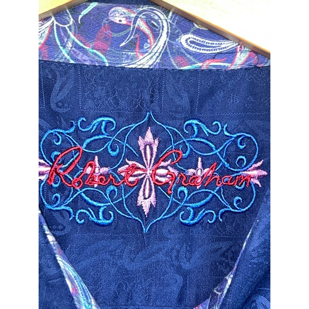 Robert Graham Button Down Shirt Mens 4XLT Blue Jacquard Paisley Flip Cuffs Big